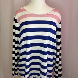 Crown & Ivy NWT Women's Pink and Blue Boxy Long Sleeve Blouse Size XXL